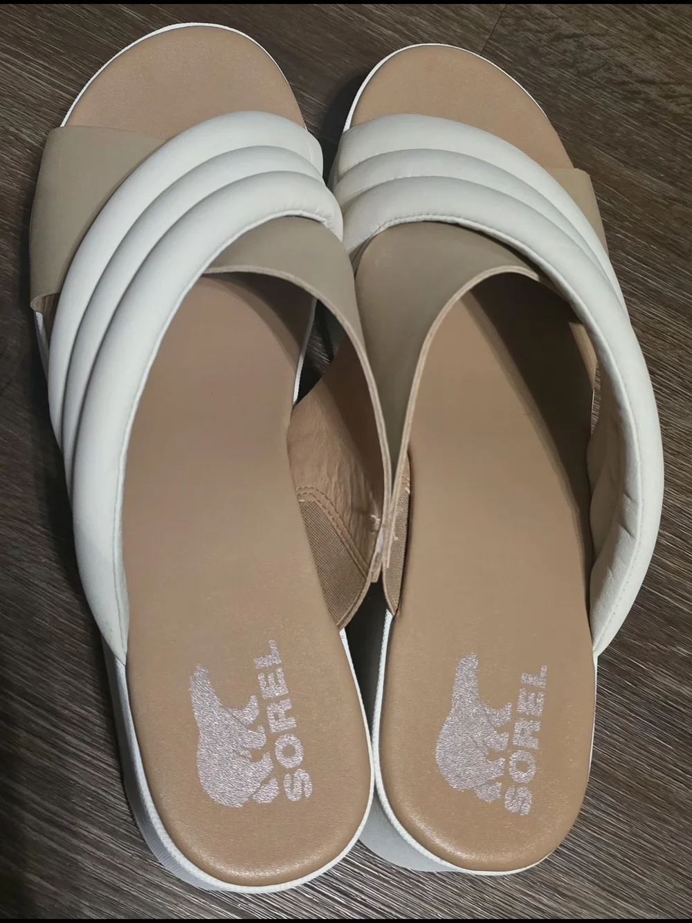 Sorel Cameron Wedge Flatform Puff Mule Sandals Chalk Beige Womens Size 12